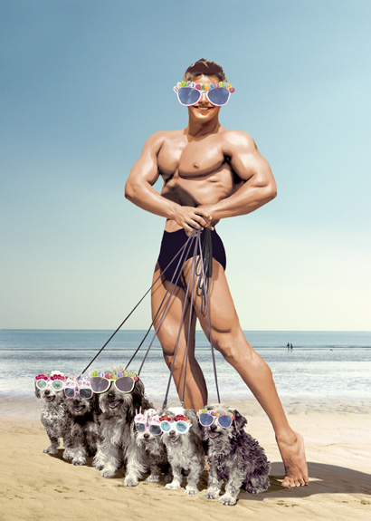 BC269 - Dog Walking Hunk Greetings Card by Max Hernn